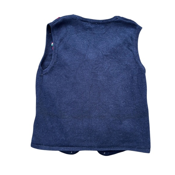 Vintage Floral Embroidered Navy Blue Knit Button Front White Stag Sweater Vest - Picture 4 of 8